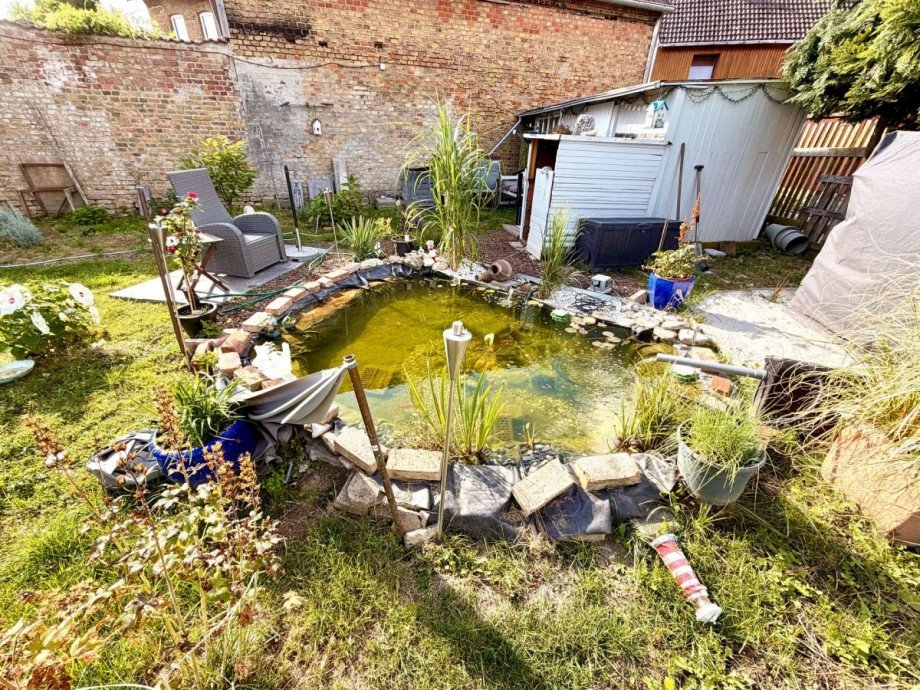 Ansicht Teich Zweifamilienhaus Osterwieck