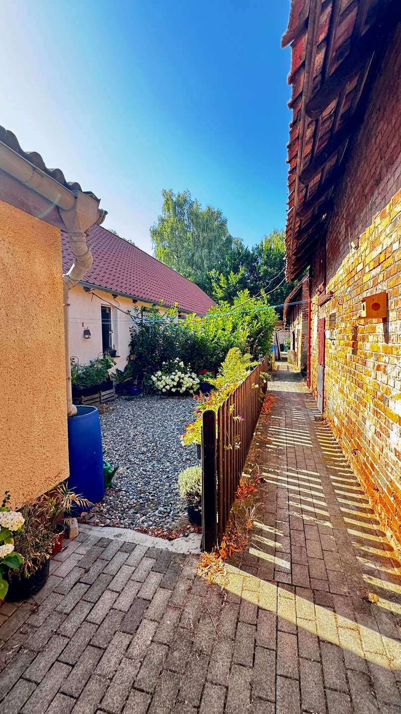 Zugang rechts Mehrfamilienhaus Schwanebeck