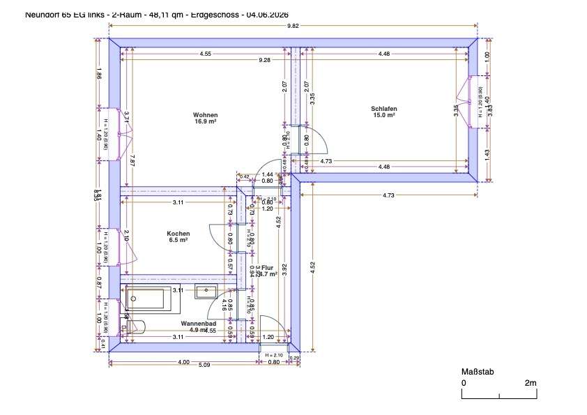 Neundorf 65 EG links - 2-Raum - 48,11 qm Erdgeschosswohnung Sta�furt